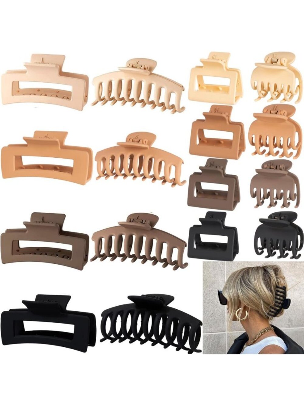 16 PCS Large Matte Claw Hair Clips - 90's Vintage Style, Strong Hold for All